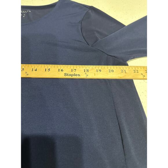 Susan Graver Top Liquid Knit Quarter Sleeve Navy L Stretch Casual Modern Minimal - Picture 5 of 8